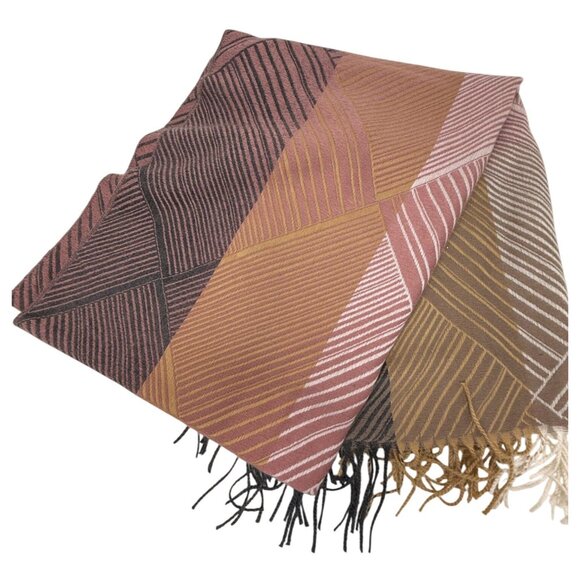 Joy Susan Scarf Geometric Striped Polyester Fringe Cozy Shawl Long Pink Tan - Picture 5 of 5